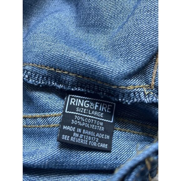 MENS RING OF FIRE PATCHED DISTRESSED DENIM JEAN JACKET SIZE L - Picture 10 of 12